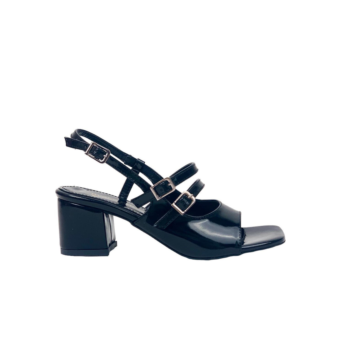 Women's Fonka Black Patent Leather Low Heel Buckle Sandals 5 cm - STREETMODE™
