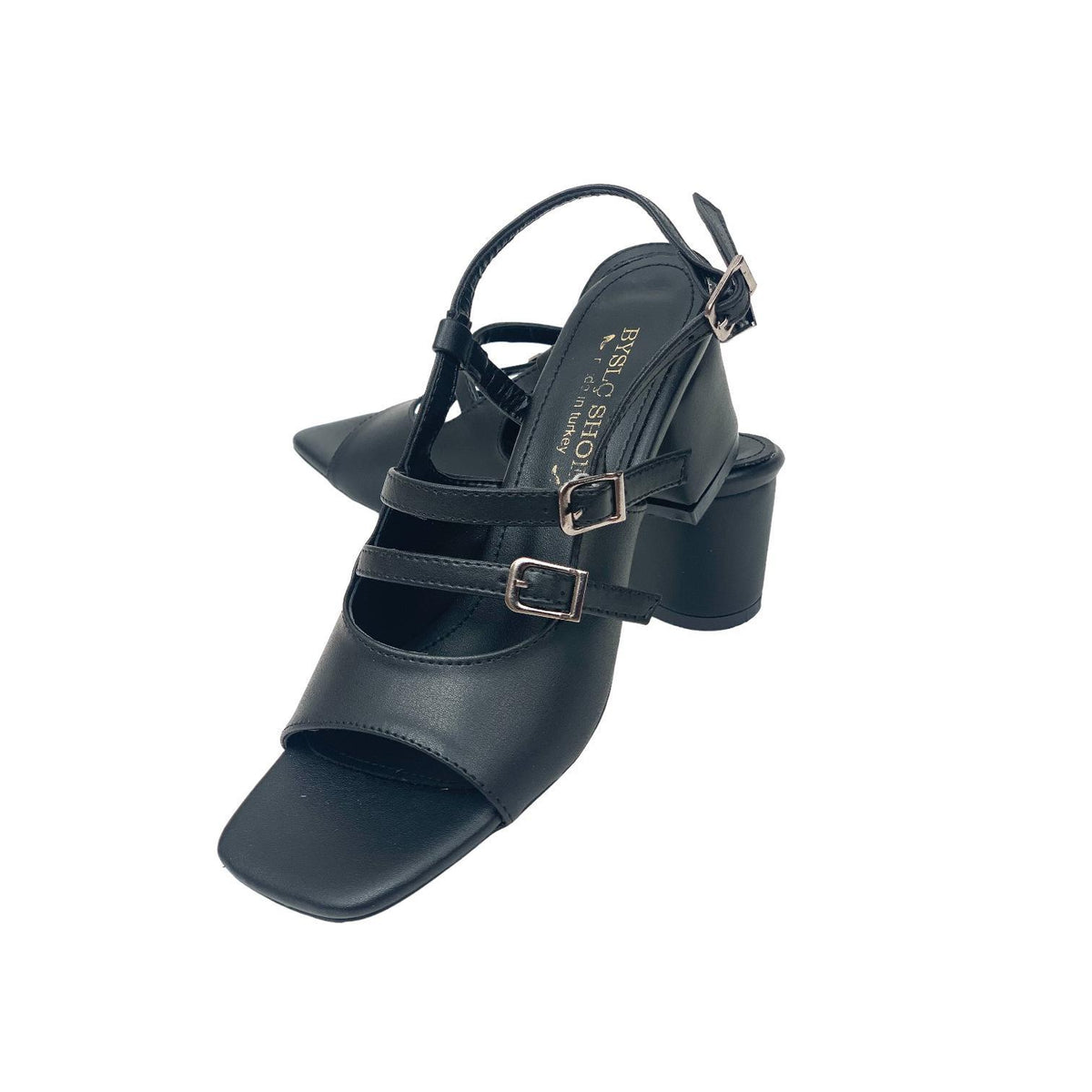 Women's Fonka Black Skin Low Heel Buckle Sandals 5 cm - STREETMODE™