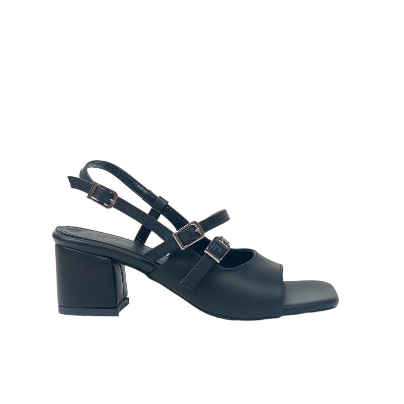 Women's Fonka Black Skin Low Heel Buckle Sandals 5 cm - STREETMODE™