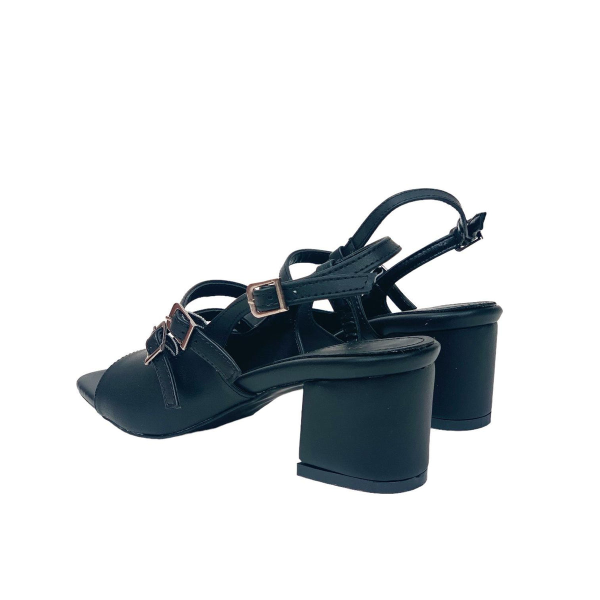 Women's Fonka Black Skin Low Heel Buckle Sandals 5 cm - STREETMODE™