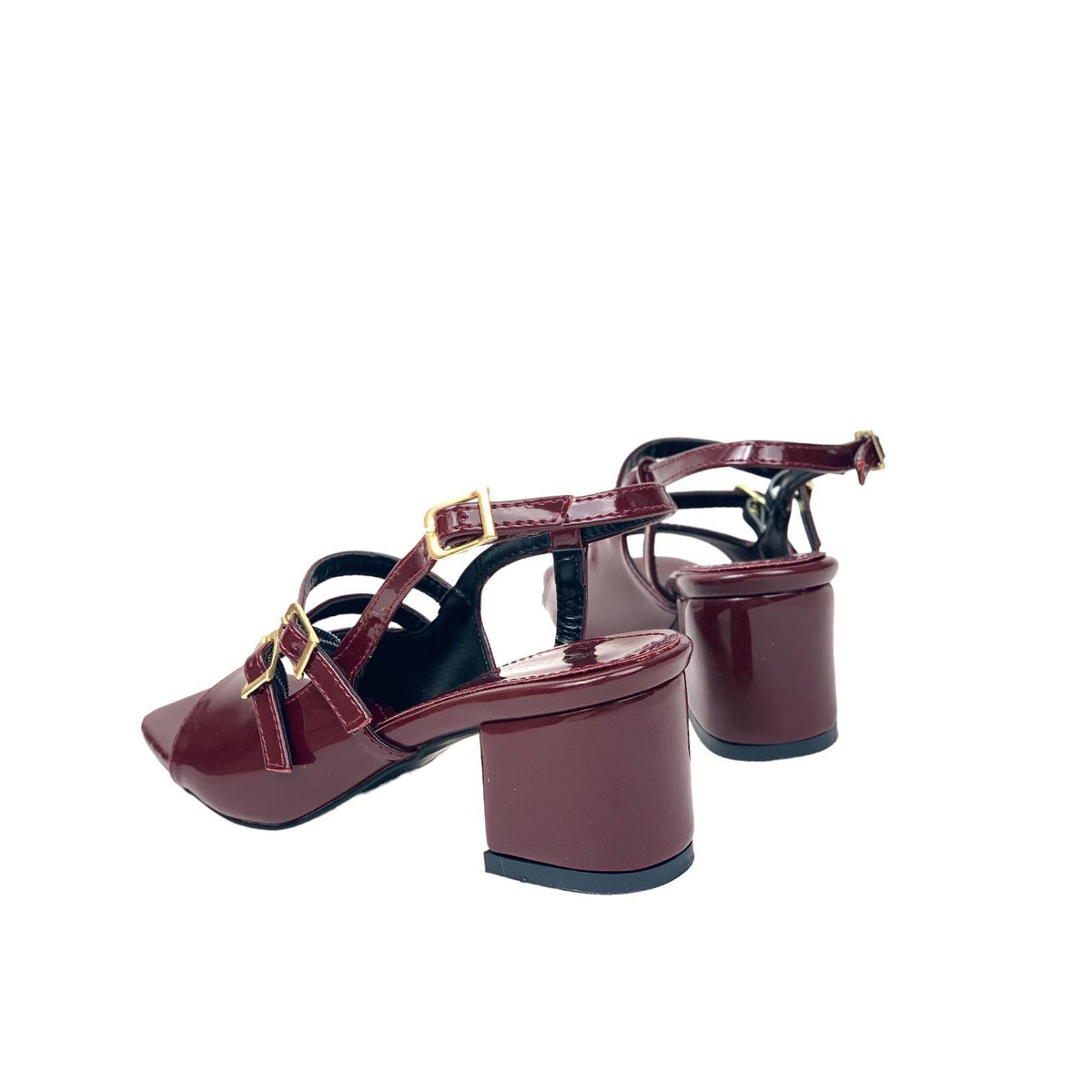 Women's Fonka Claret Red Patent Leather Low Heel Buckle Sandals 5 cm - STREETMODE™