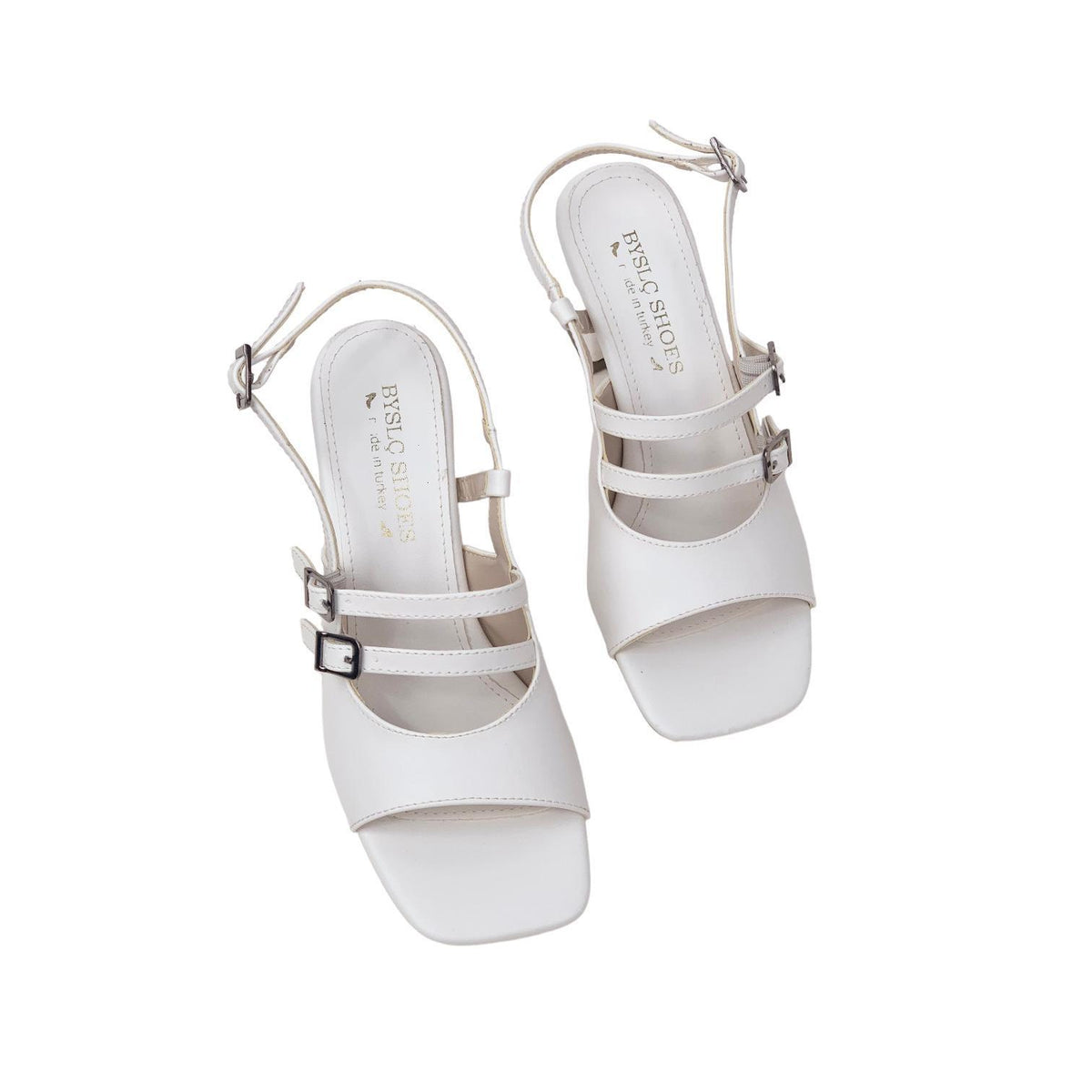 Women's Fonka White Skin Low Heel Buckle Sandals 5 cm - STREETMODE™
