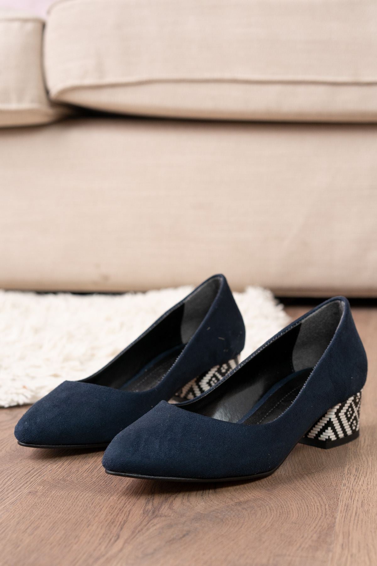 Women's Fori Navy Blue Suede Heeled Shoes - STREETMODE™