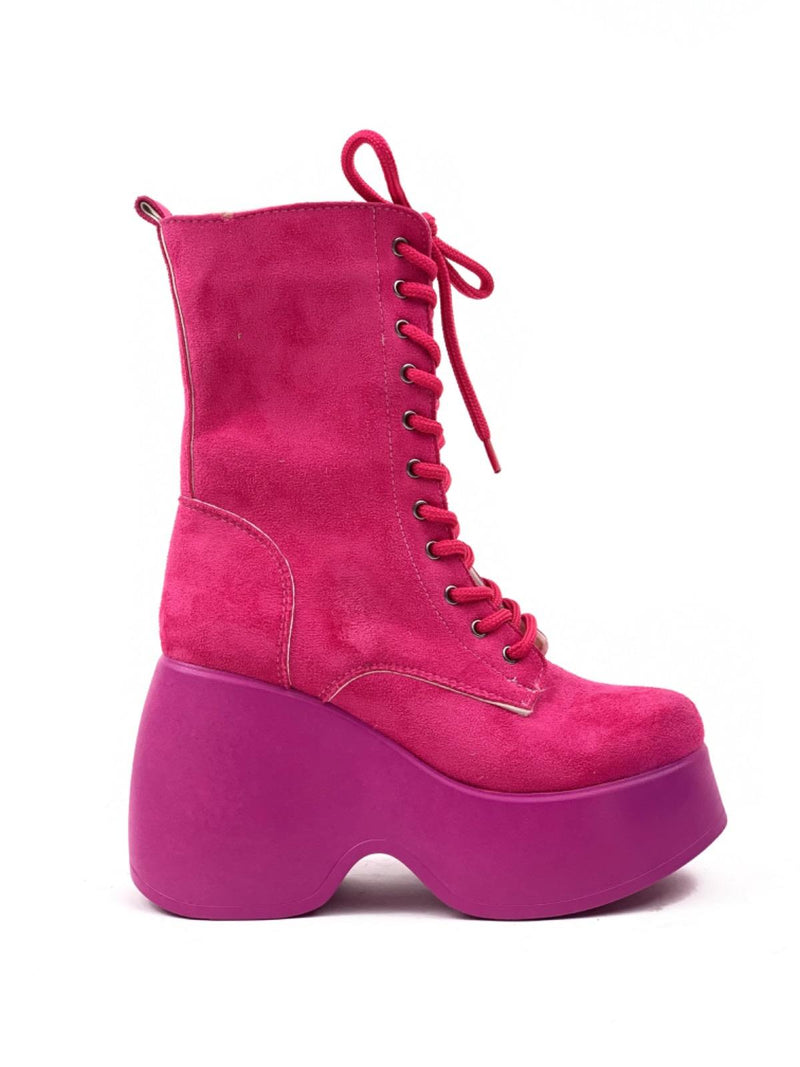 Women's Fuchsia Karr Suede Calfskin Padding High Sole Boots - STREETMODE™