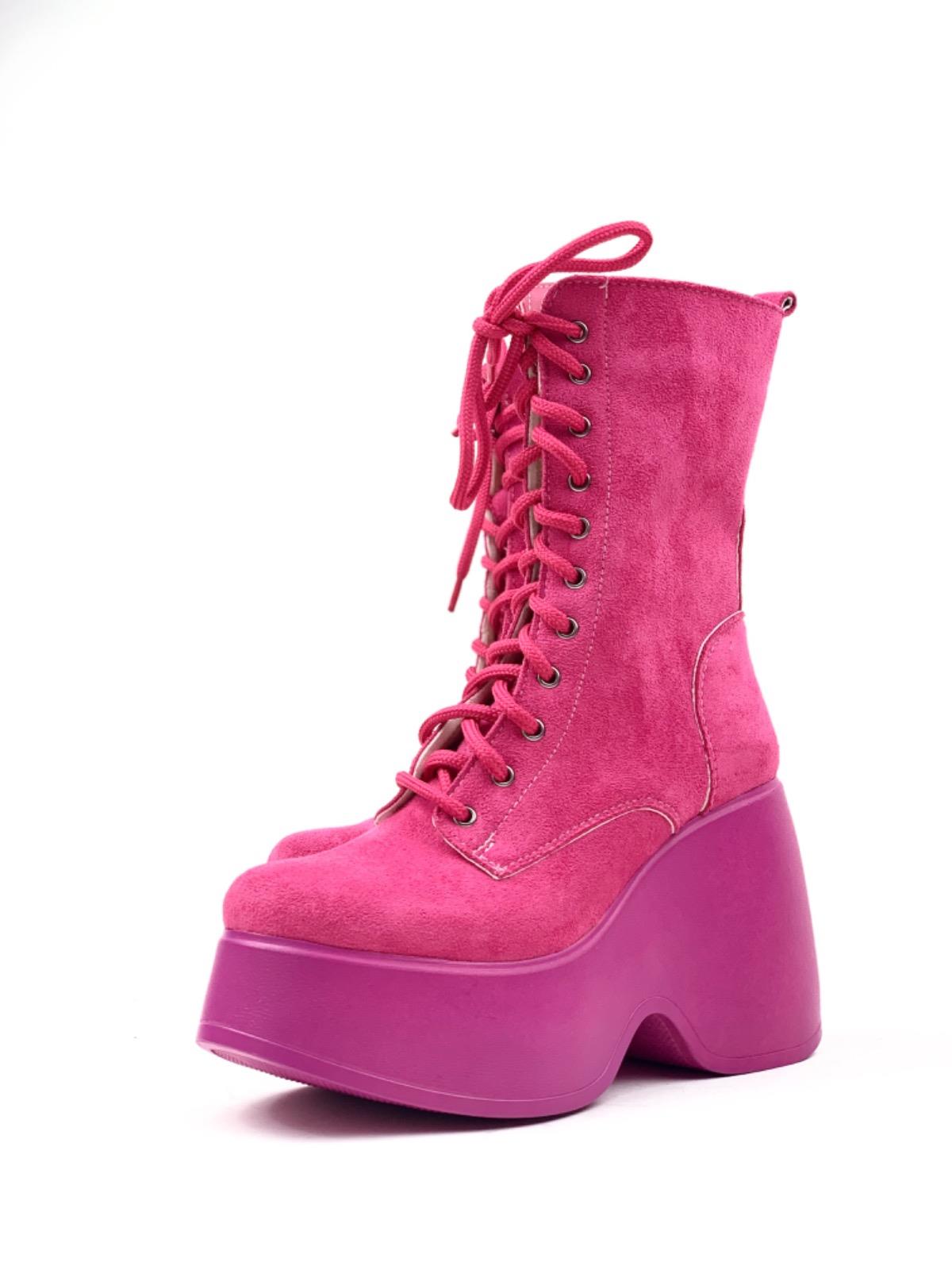 Women's Fuchsia Karr Suede Calfskin Padding High Sole Boots - STREETMODE™