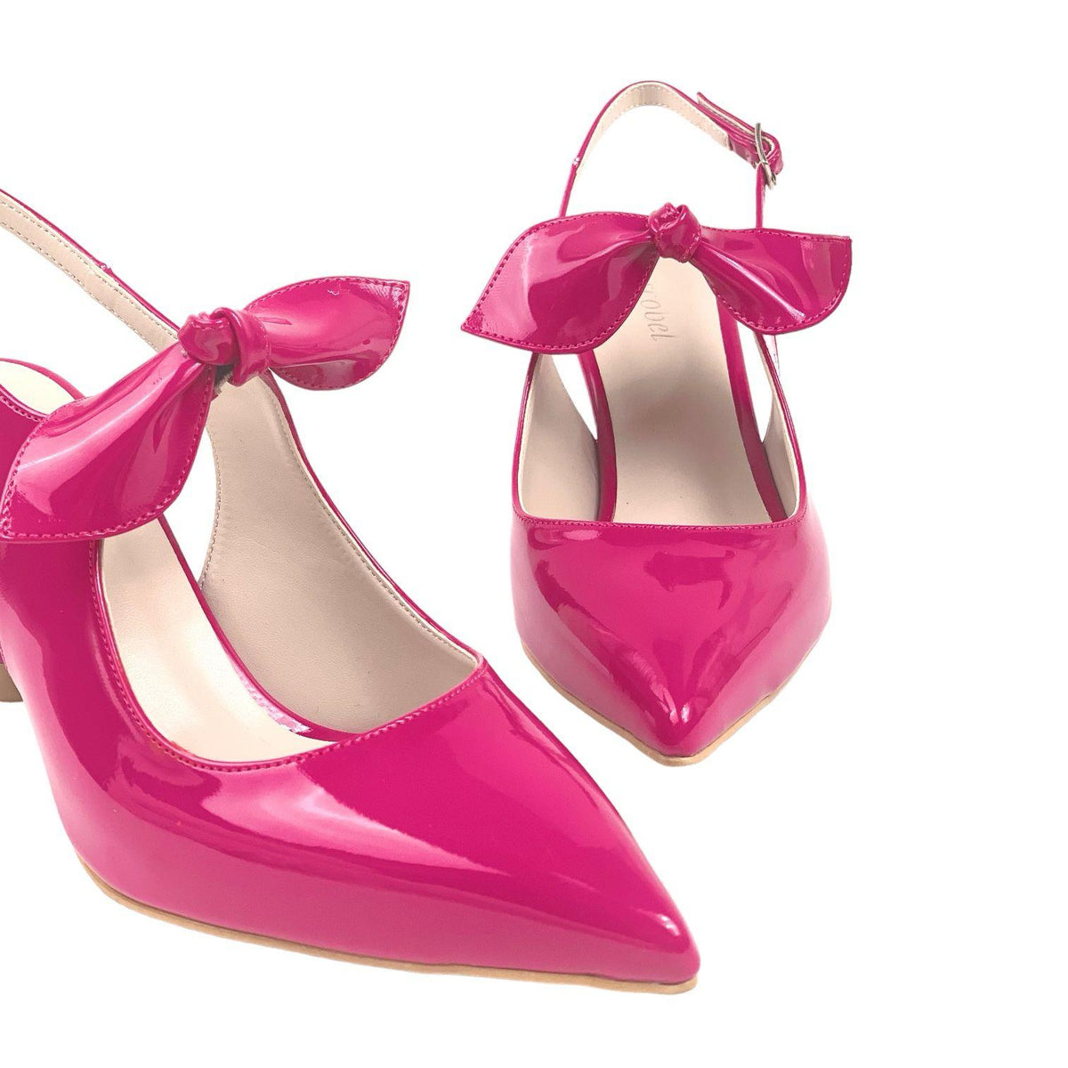 Women's Fuchsia Patent Leather Material Tanb Bow Detailed Heeled Pointed Toe Shoes 7 cm Heel - STREETMODE™