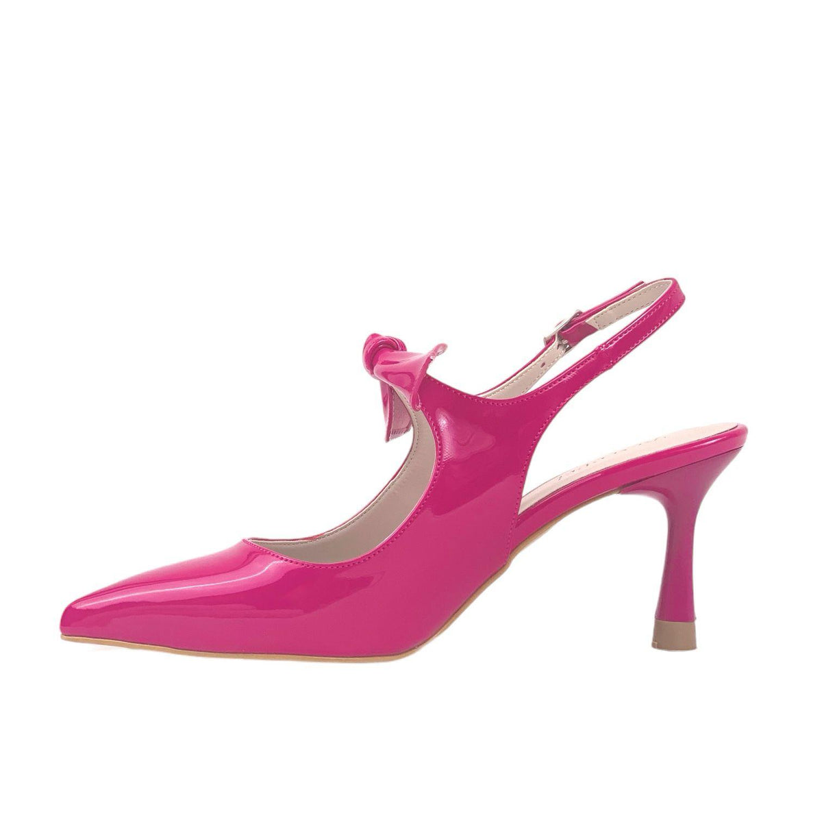 Women's Fuchsia Patent Leather Material Tanb Bow Detailed Heeled Pointed Toe Shoes 7 cm Heel - STREETMODE™