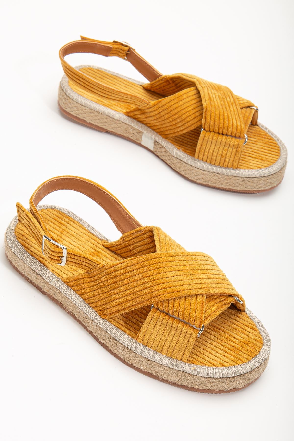 Women's Glara Mustard Velvet Wicker Detailed Espadrille - STREETMODE™