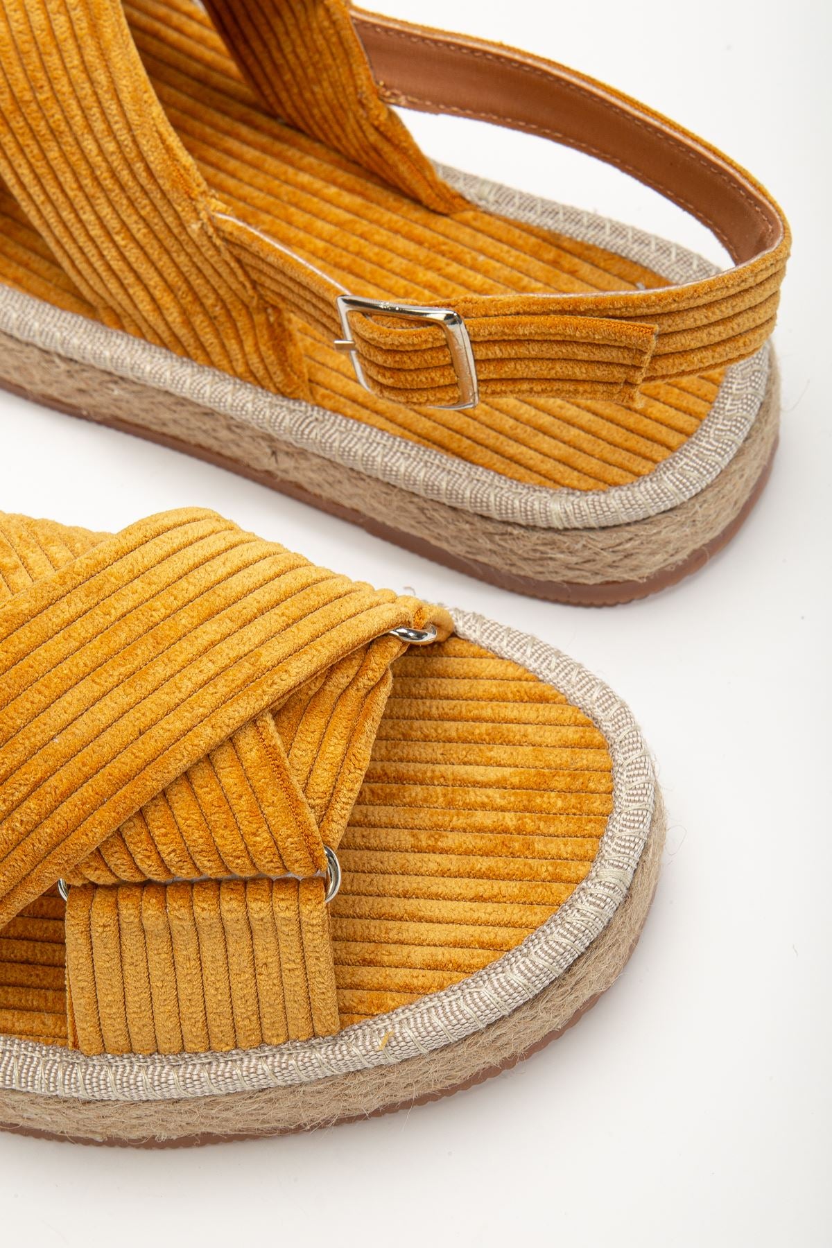 Women's Glara Mustard Velvet Wicker Detailed Espadrille - STREETMODE™