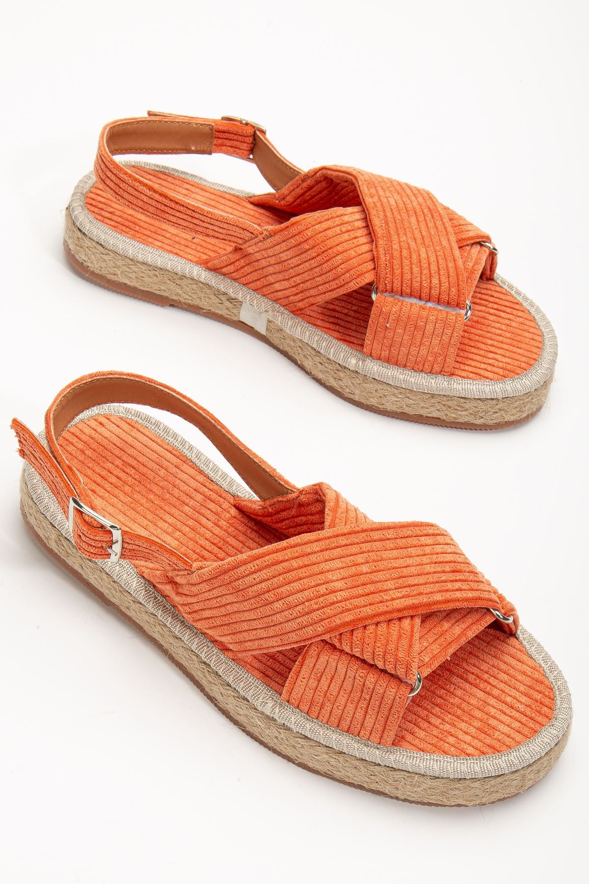 Women's Glara Orange Velvet Wicker Detailed Espadrille - STREETMODE™