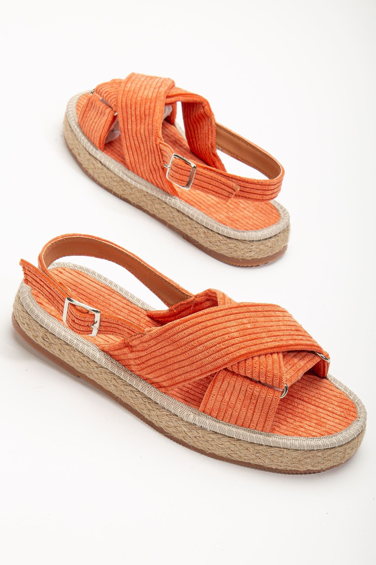 Women's Glara Orange Velvet Wicker Detailed Espadrille - STREETMODE™