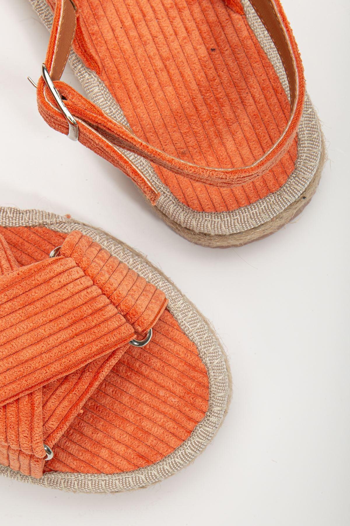 Women's Glara Orange Velvet Wicker Detailed Espadrille - STREETMODE™