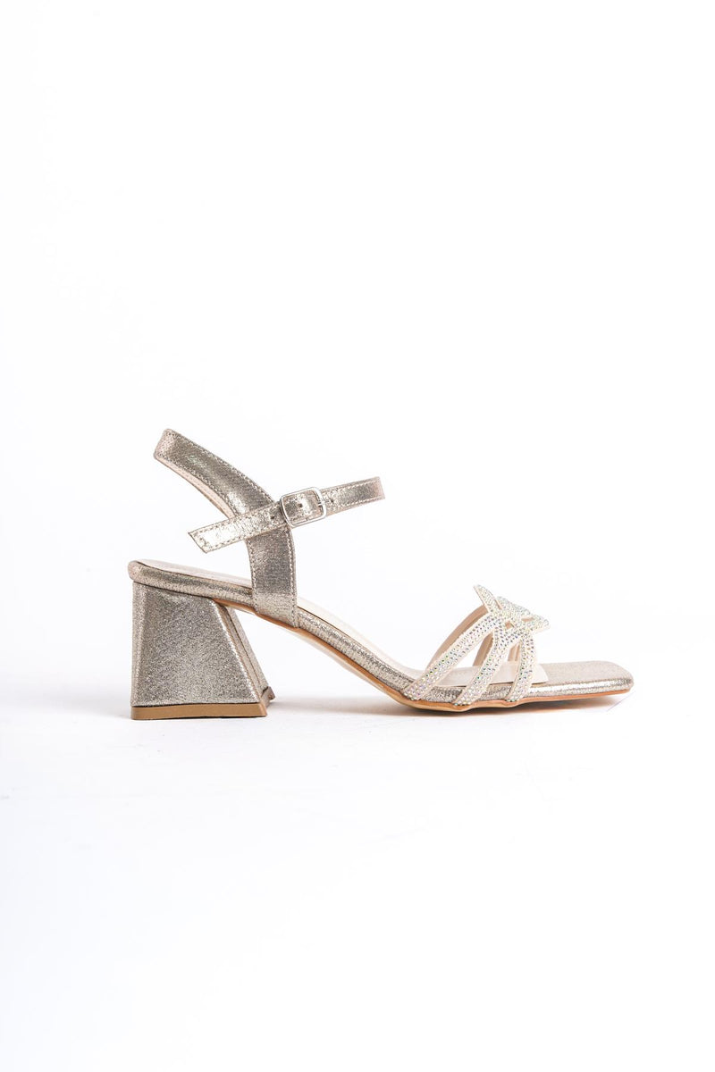 Women's Gold Yekm Low Heel Stone Evening Dress Sandals Shoes - STREETMODE™