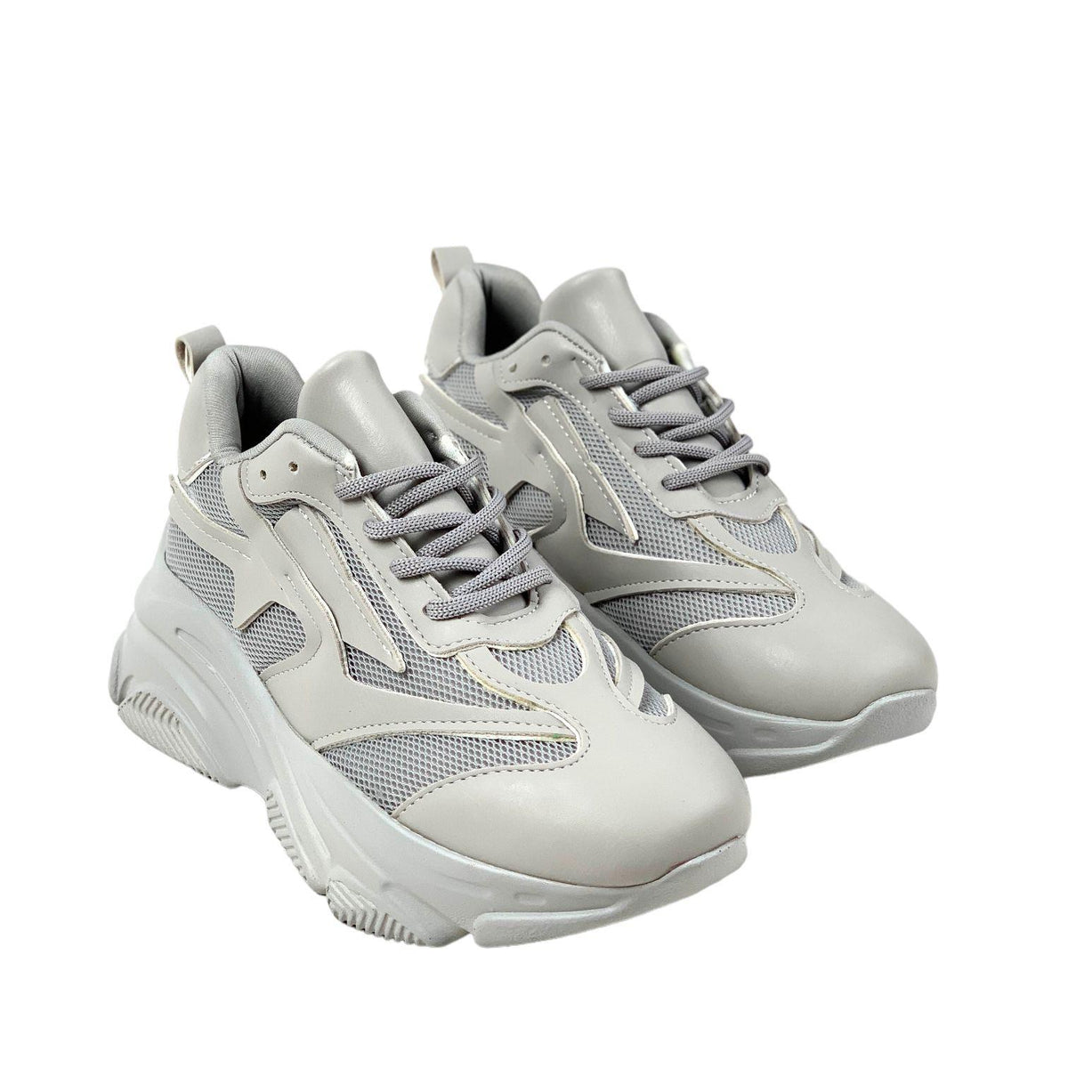 Women's gray high-soled mesh detailed sneakers daily sports shoes - STREETMODE™