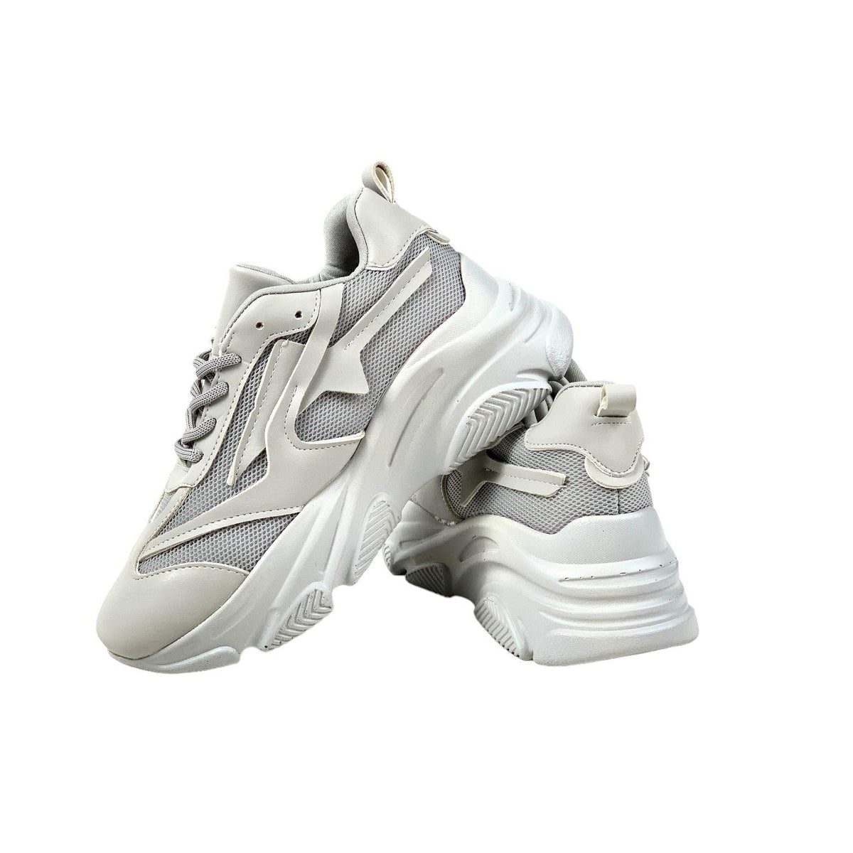 Women's gray high-soled mesh detailed sneakers daily sports shoes - STREETMODE™