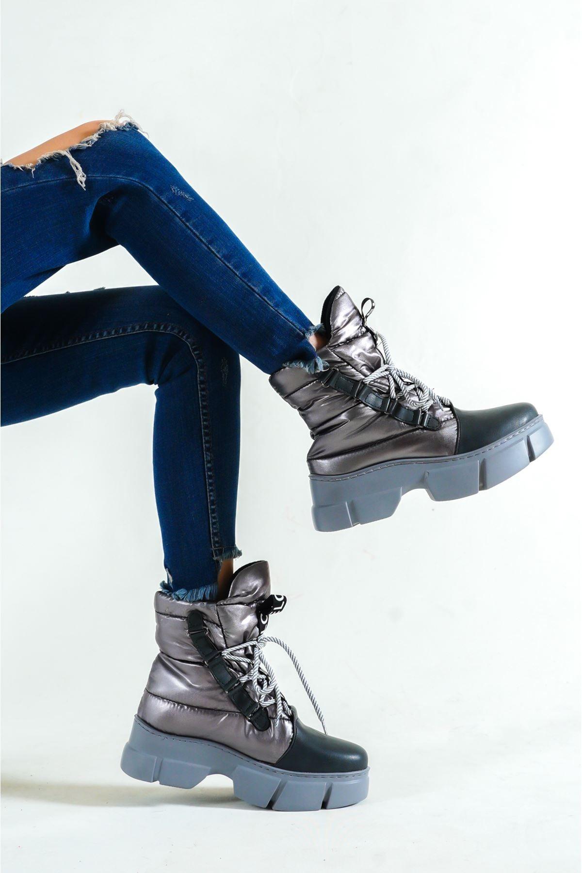 Women's Gray Parachute Material Lace-Up Boots - STREETMODE™