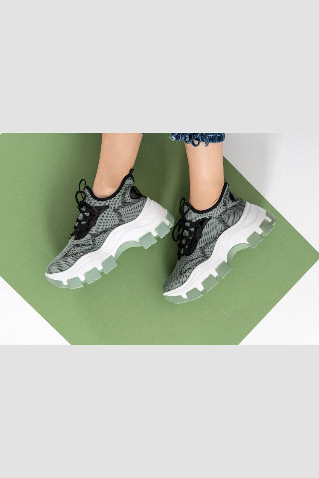 Women's Green Knitwear Lace-Up Sports Shoes - STREETMODE™