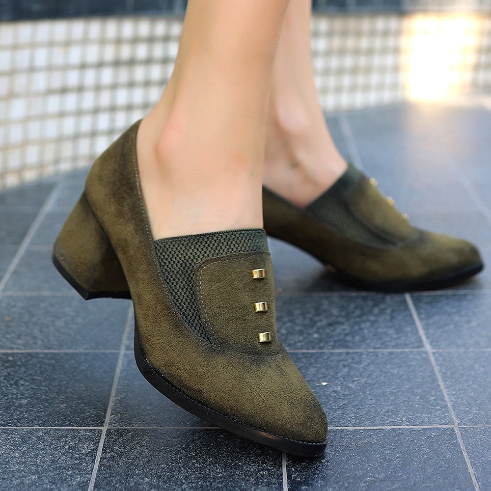 Women's Green Suede Heeled Shoes - STREETMODE™
