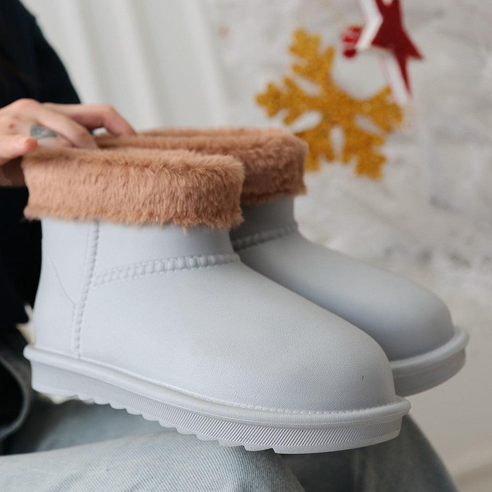 Women's Grey Oval Toe Waterproof Fur Lined Boots - STREETMODE™