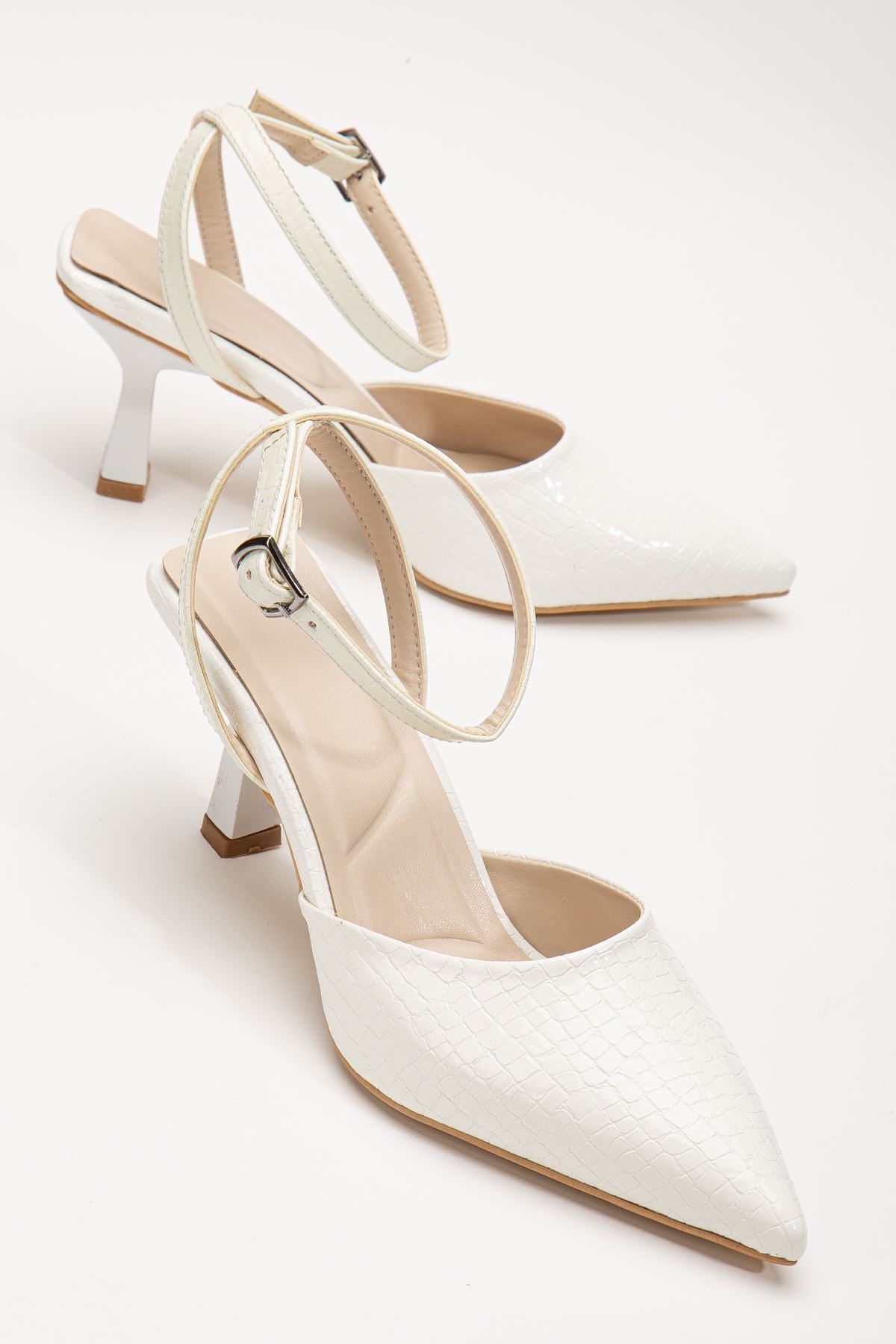 Women's Heeled Shoes White Crocodile Leather - STREETMODE™