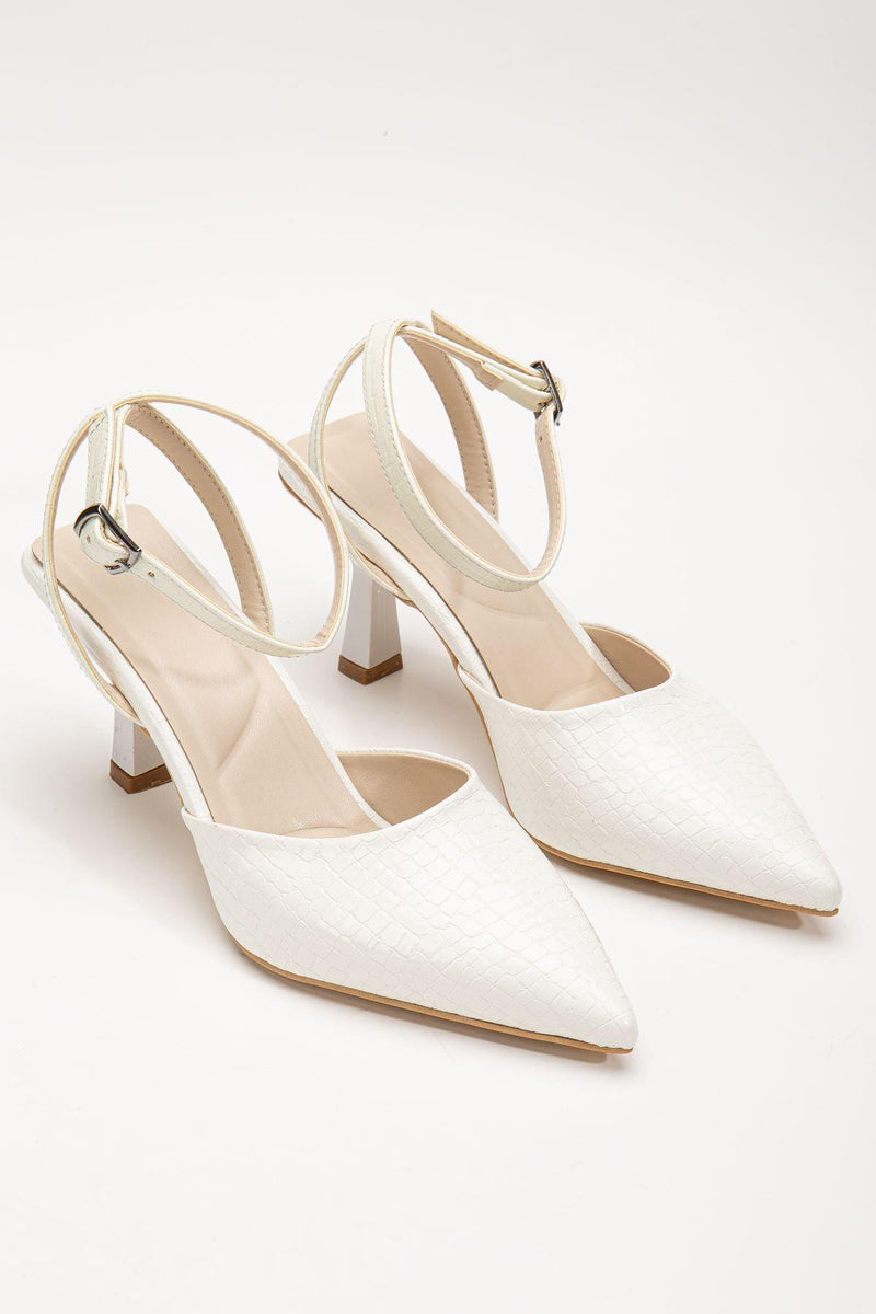 Women's Heeled Shoes White Crocodile Leather - STREETMODE™