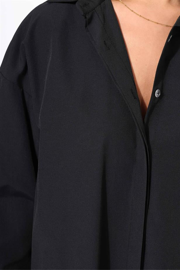 Women's Hidden Button Shirt Black - STREETMODE™