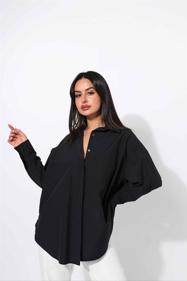 Women's Hidden Button Shirt Black - STREETMODE™