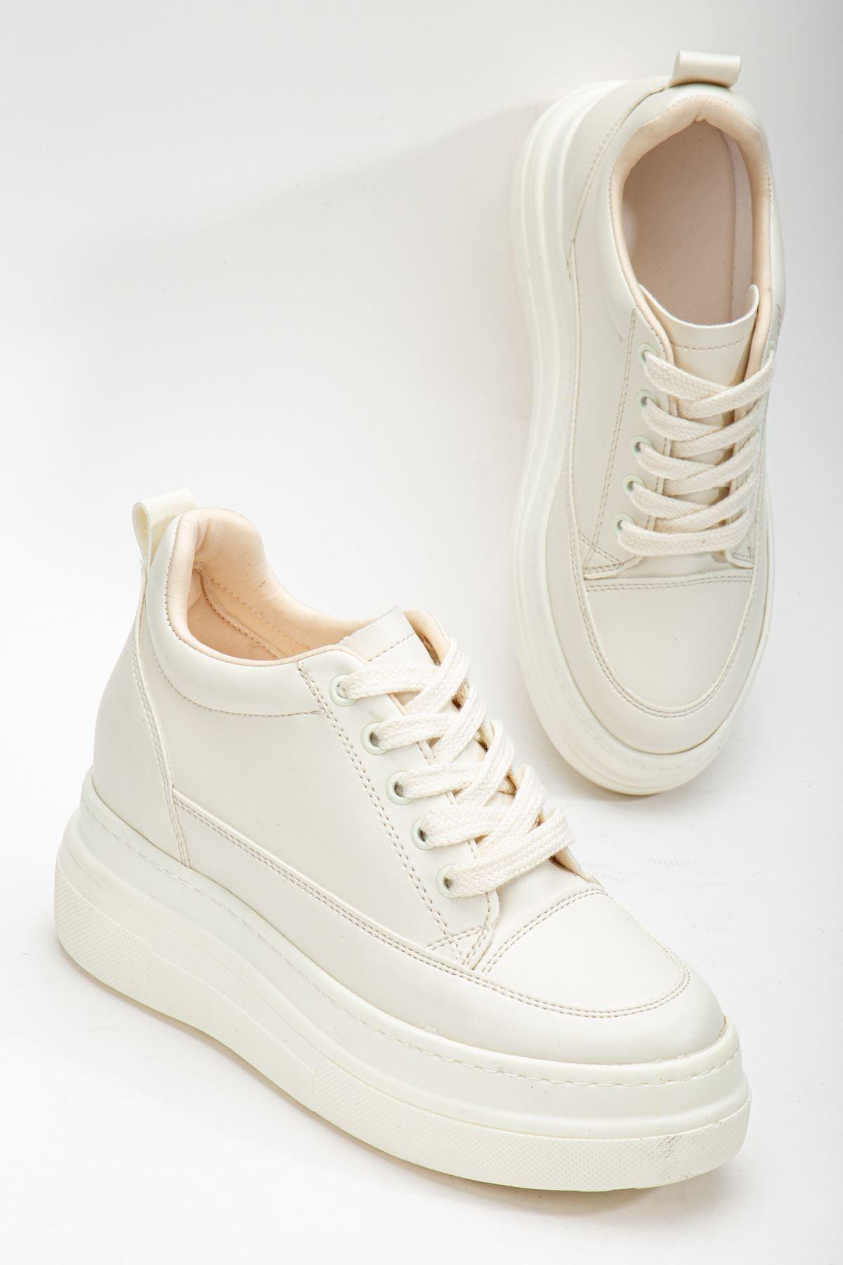 Women's Hidden Heel Beige Sneakers - STREETMODE™