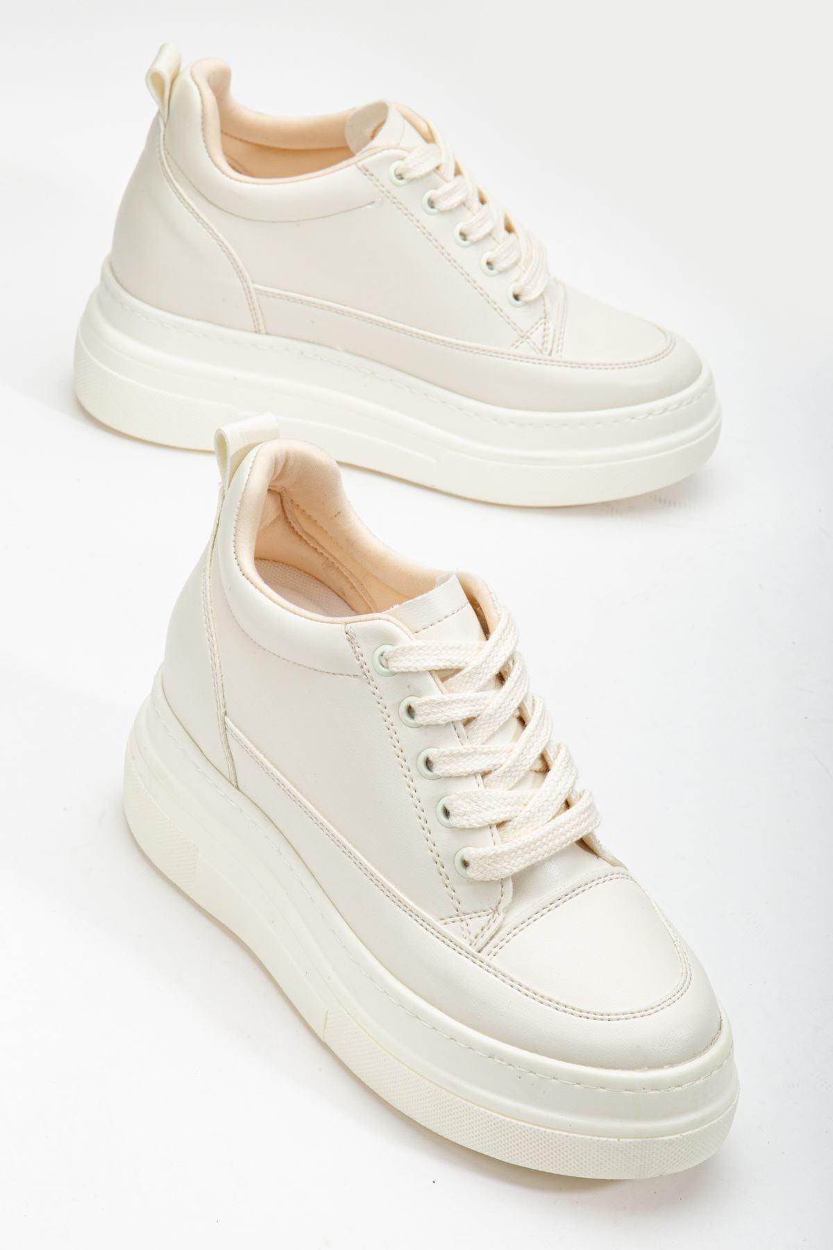 Women's Hidden Heel Beige Sneakers - STREETMODE™