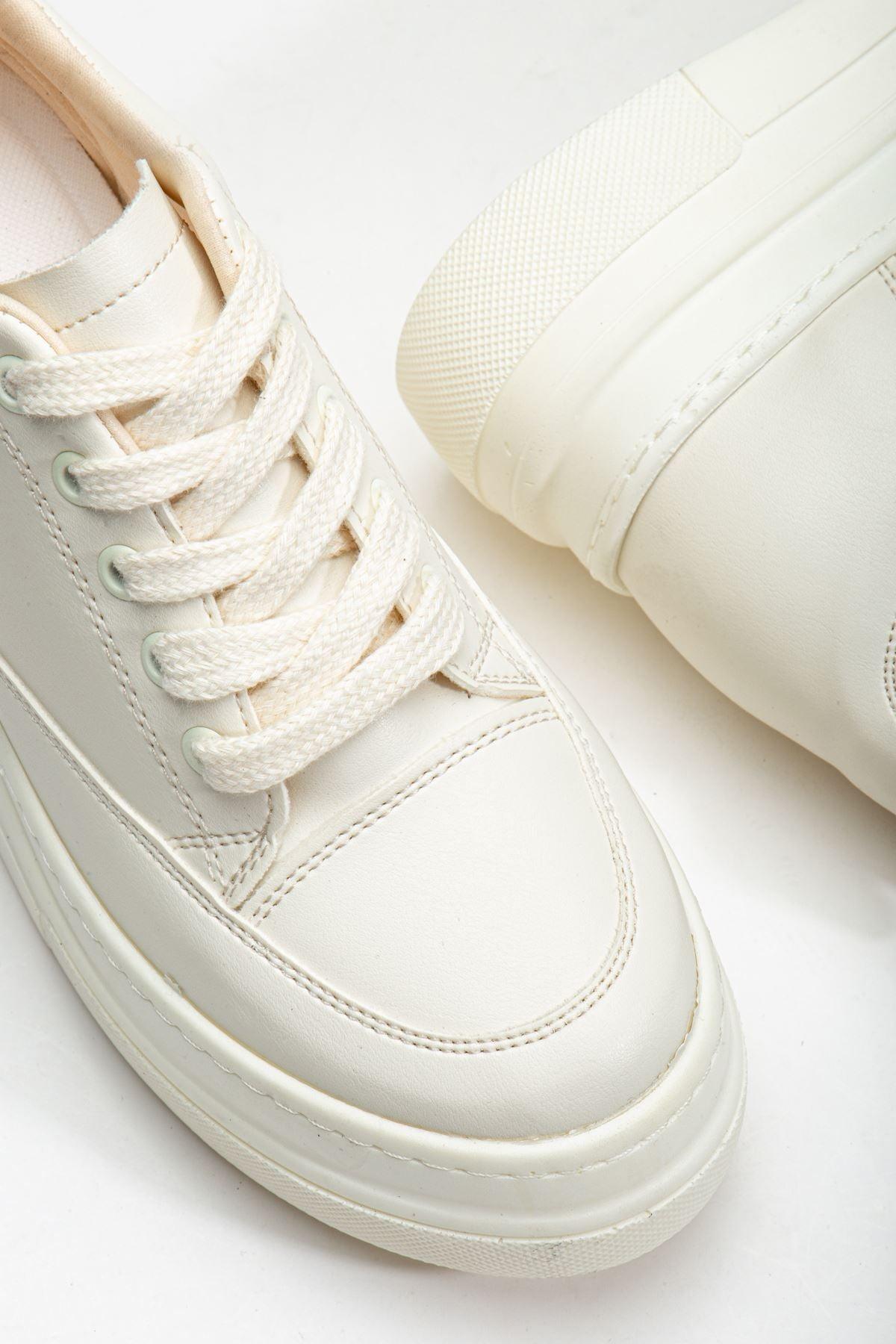 Women's Hidden Heel Beige Sneakers - STREETMODE™