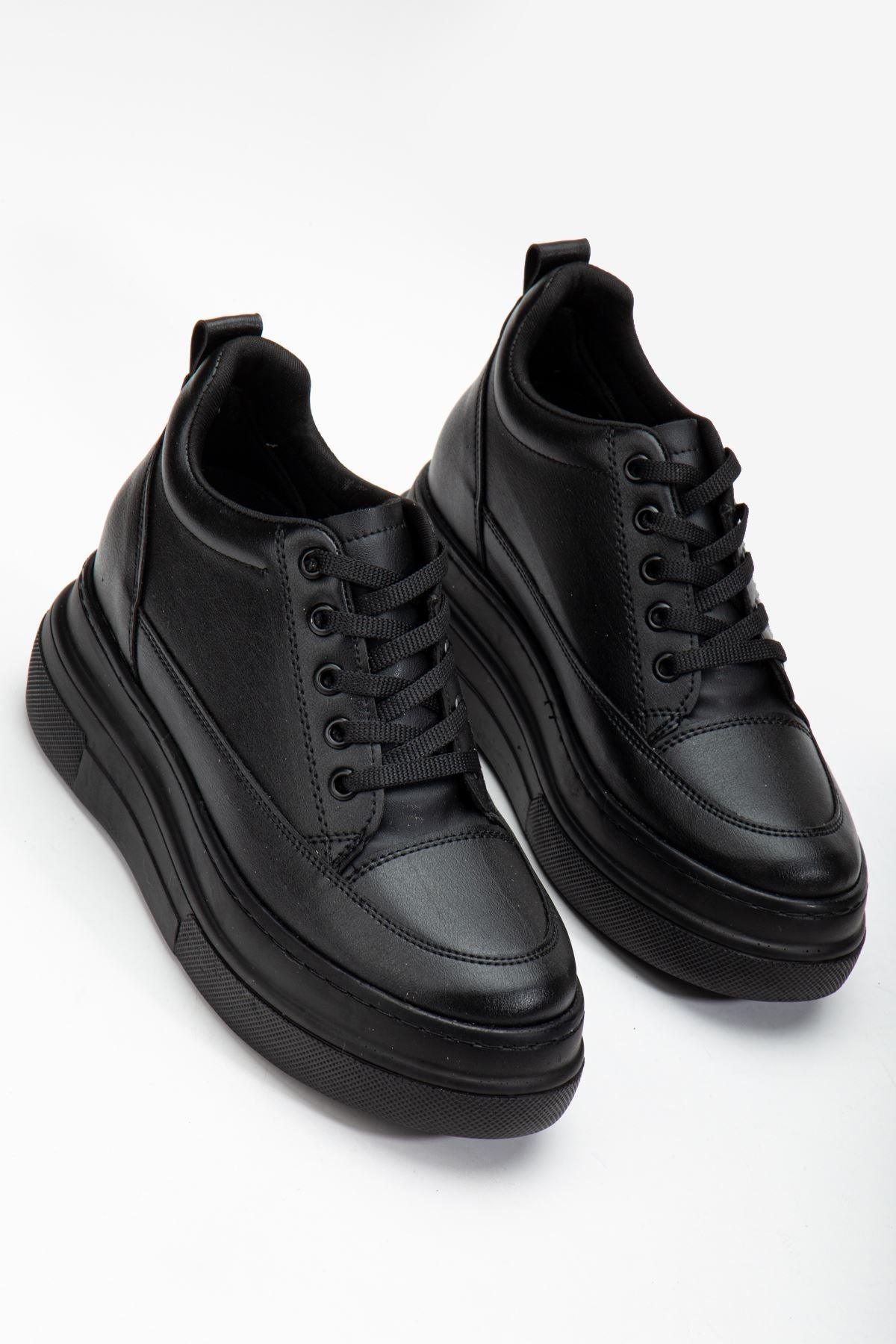 Women's Hidden Heel Black Sneakers - STREETMODE™