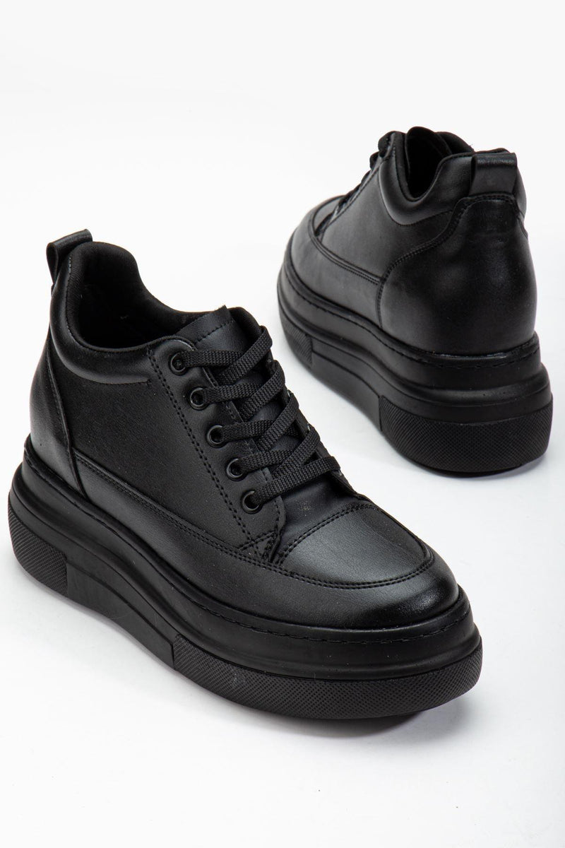 Women's Hidden Heel Black Sneakers - STREETMODE™