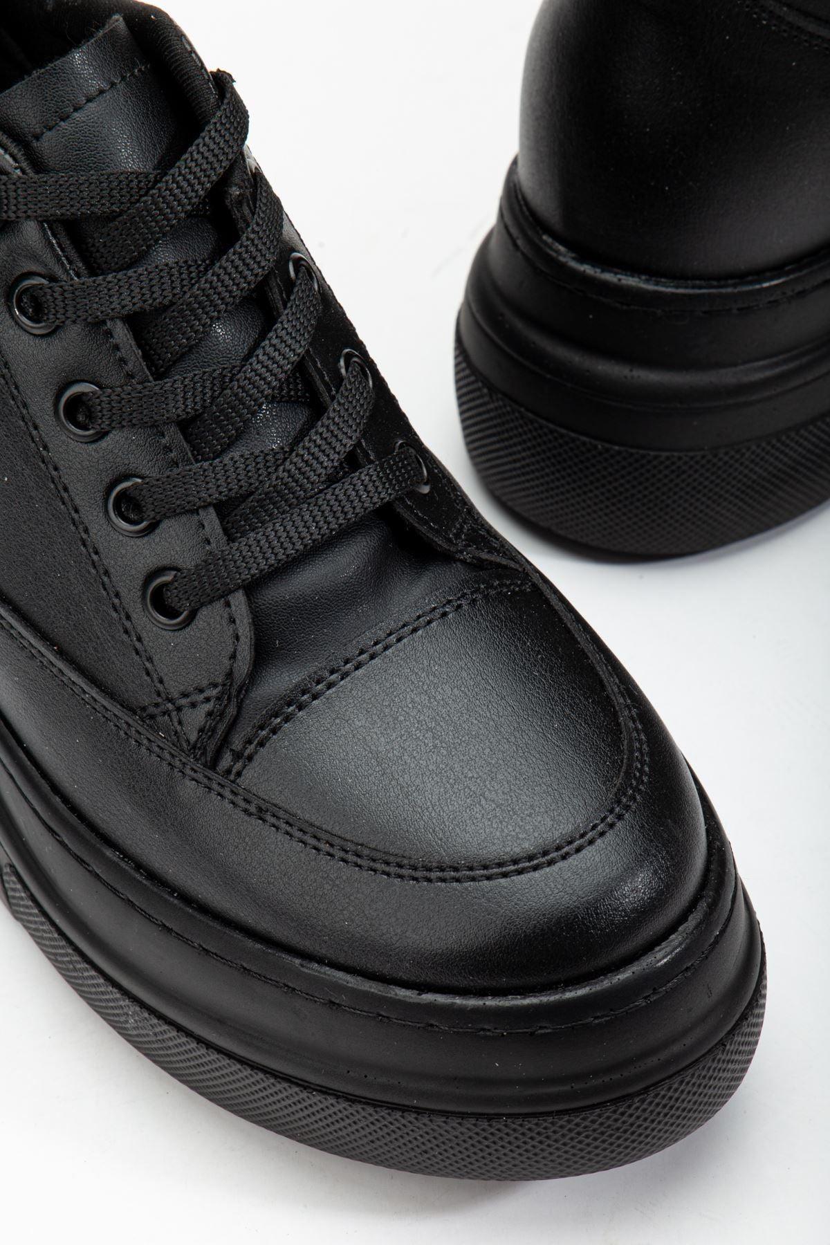 Women's Hidden Heel Black Sneakers - STREETMODE™