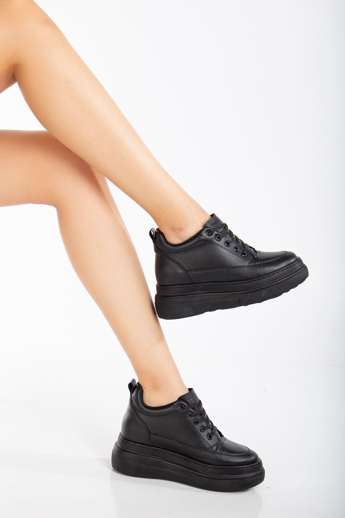 Women's Hidden Heel Black Sneakers - STREETMODE™