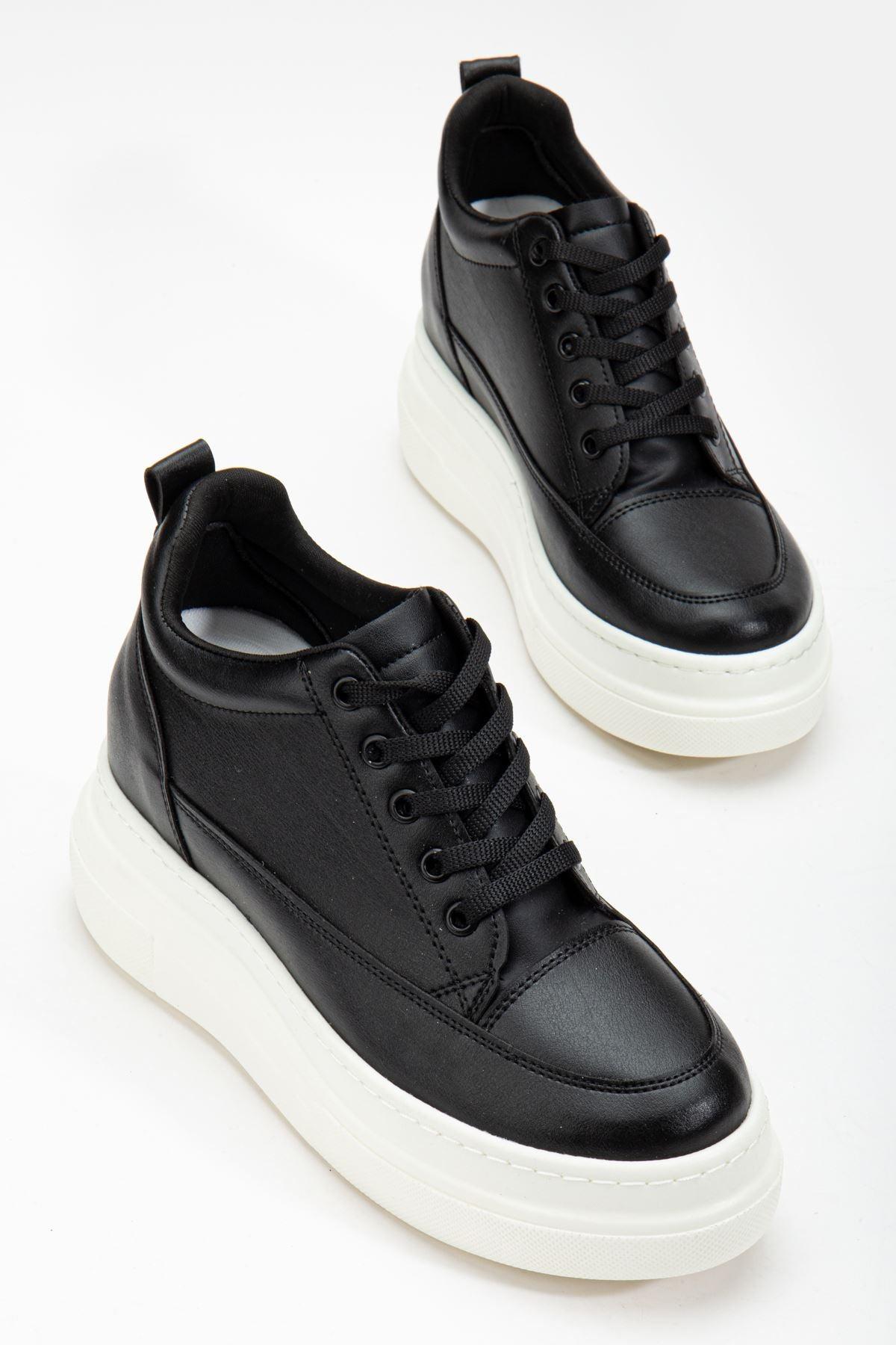 Women's Hidden Heel Black - White Sneakers - STREETMODE™