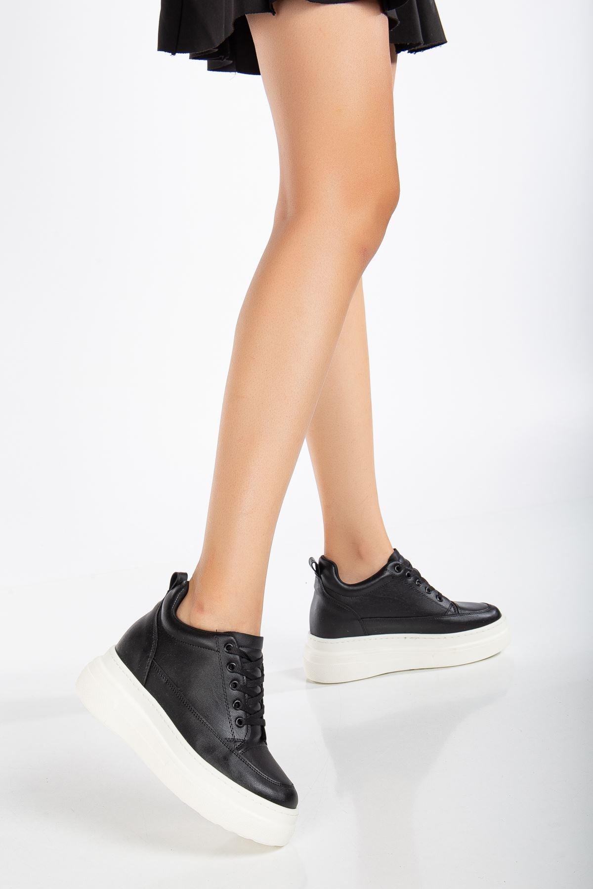 Women's Hidden Heel Black - White Sneakers - STREETMODE™