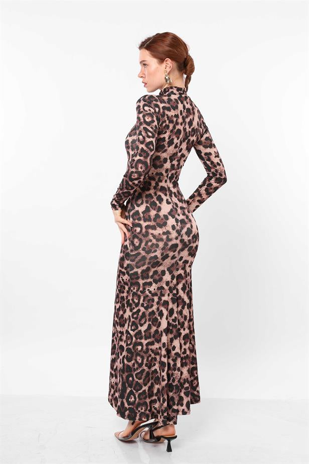Women's High Collar Leopard Dress - STREETMODE™