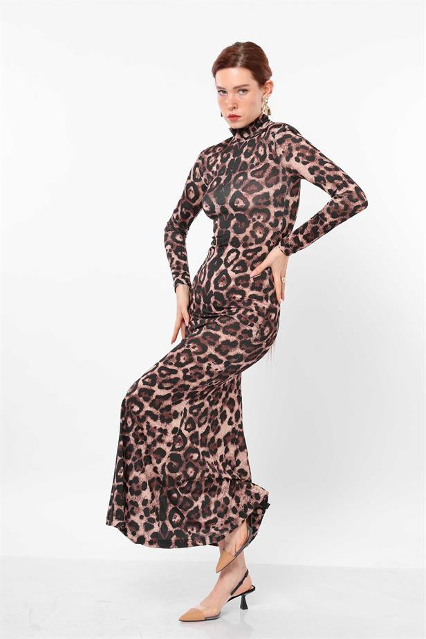 Women's High Collar Leopard Dress - STREETMODE™