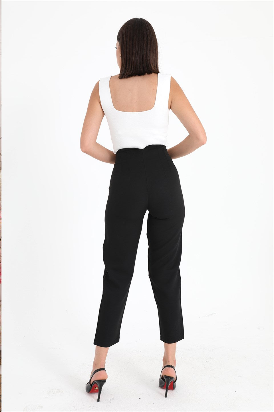 Women's High Waist Stretched Atlas Fabric Trousers - Black - STREETMODE™