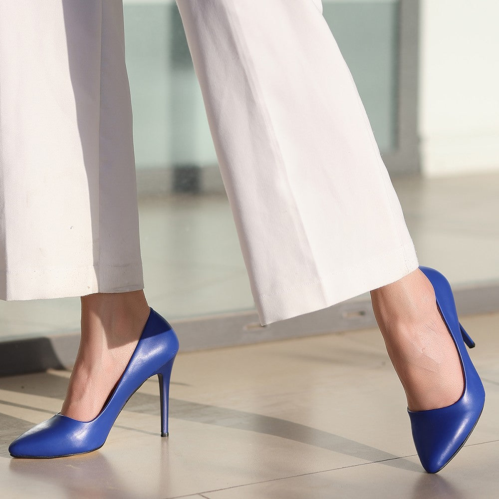 Women's Hillar Saks Blue Leather Stiletto Shoes - STREETMODE™