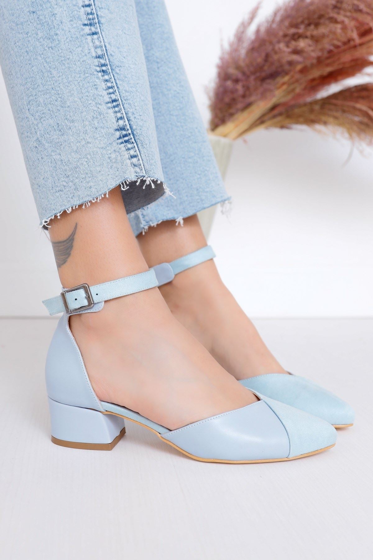 Women's Holly Heels Baby Blue Skin-Suede Shoes - STREETMODE™