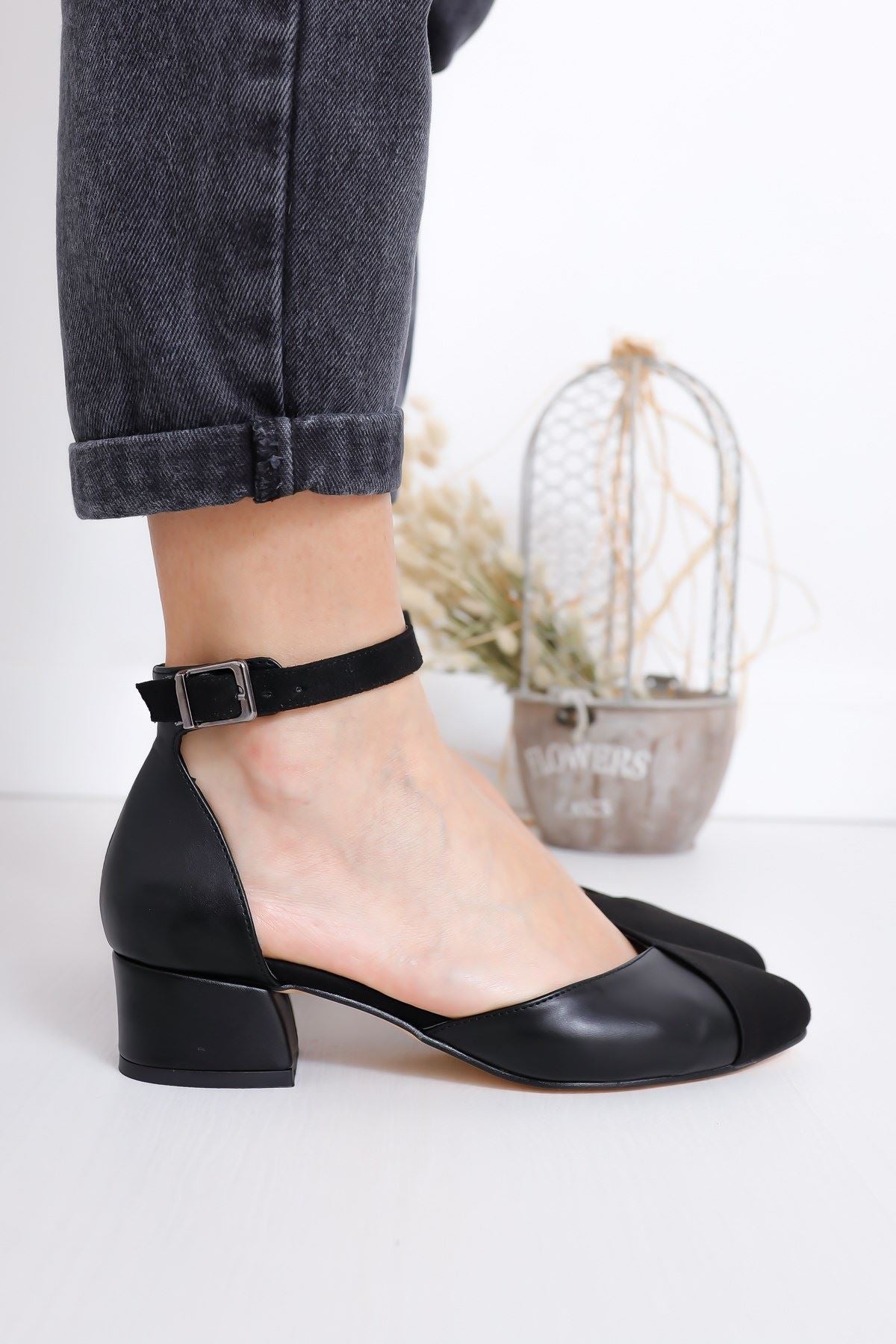 Women's Holly Heels Black Skin-Suede Shoes - STREETMODE™