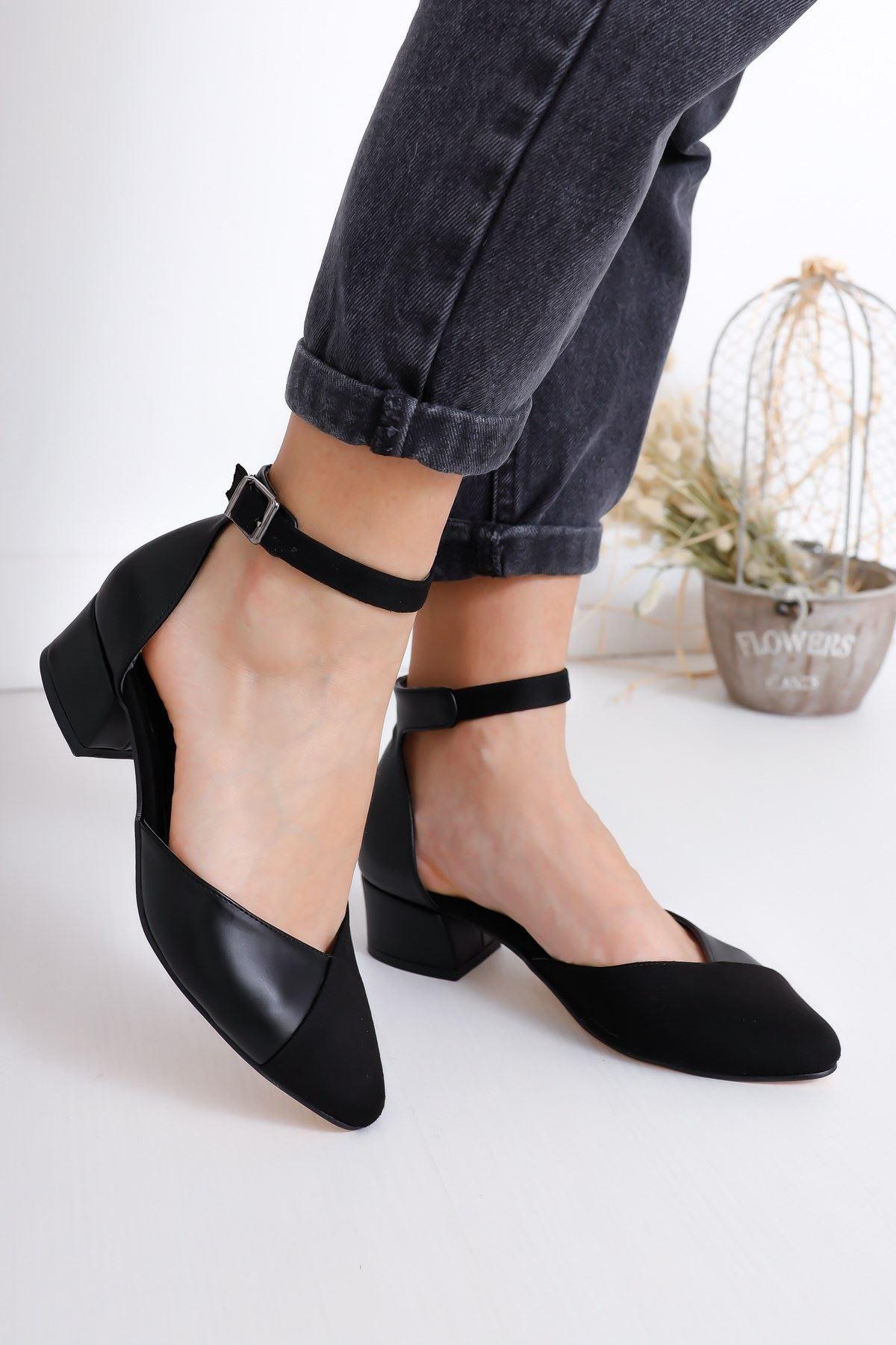 Women's Holly Heels Black Skin-Suede Shoes - STREETMODE™