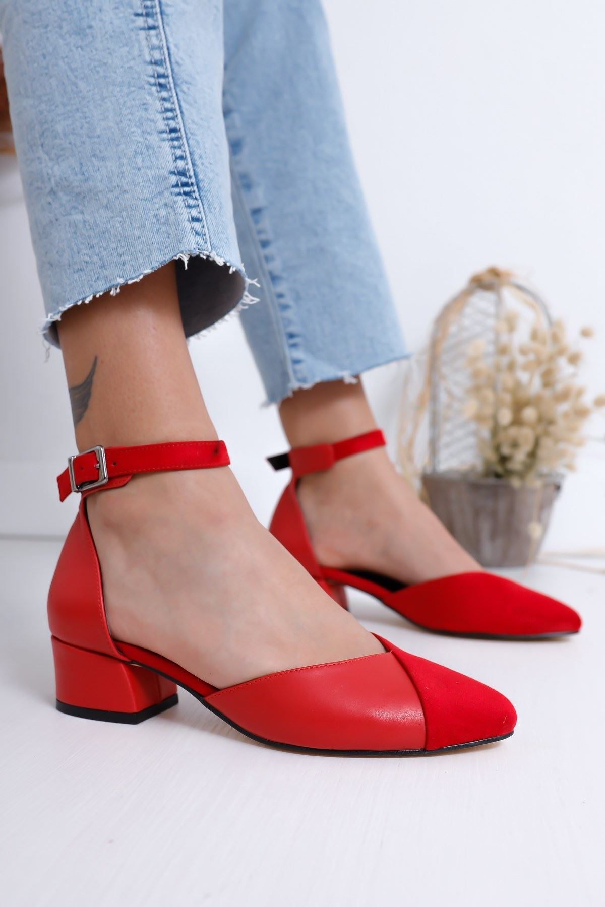 Women's Holly Heels Red Skin-Suede Shoes - STREETMODE™