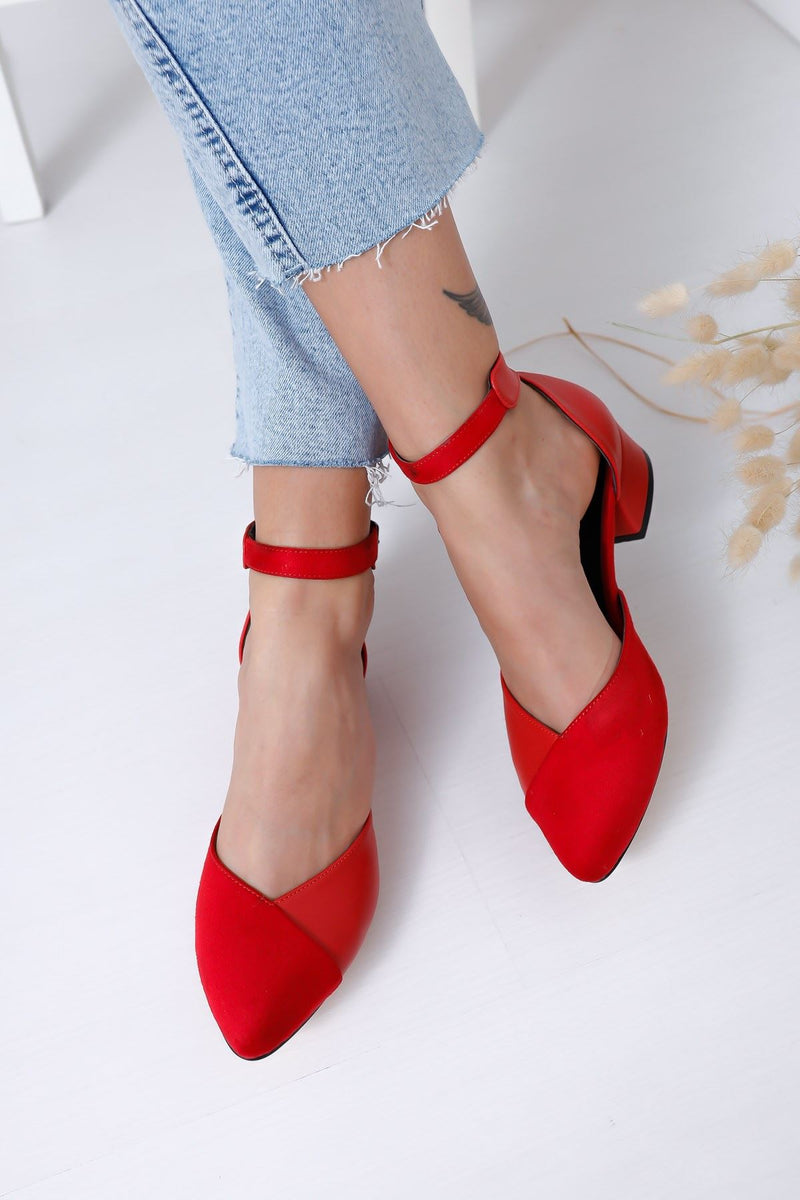Women's Holly Heels Red Skin-Suede Shoes - STREETMODE™