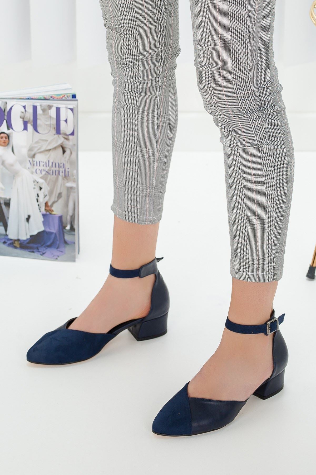 Women's Holly Navy Blue Skin-Suede Heeled Shoes - STREETMODE™