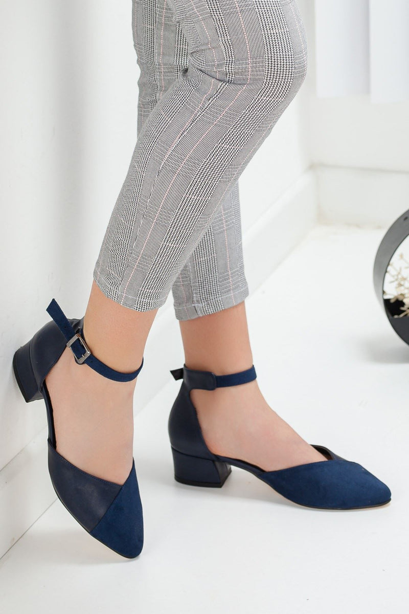 Women's Holly Navy Blue Skin-Suede Heeled Shoes - STREETMODE™