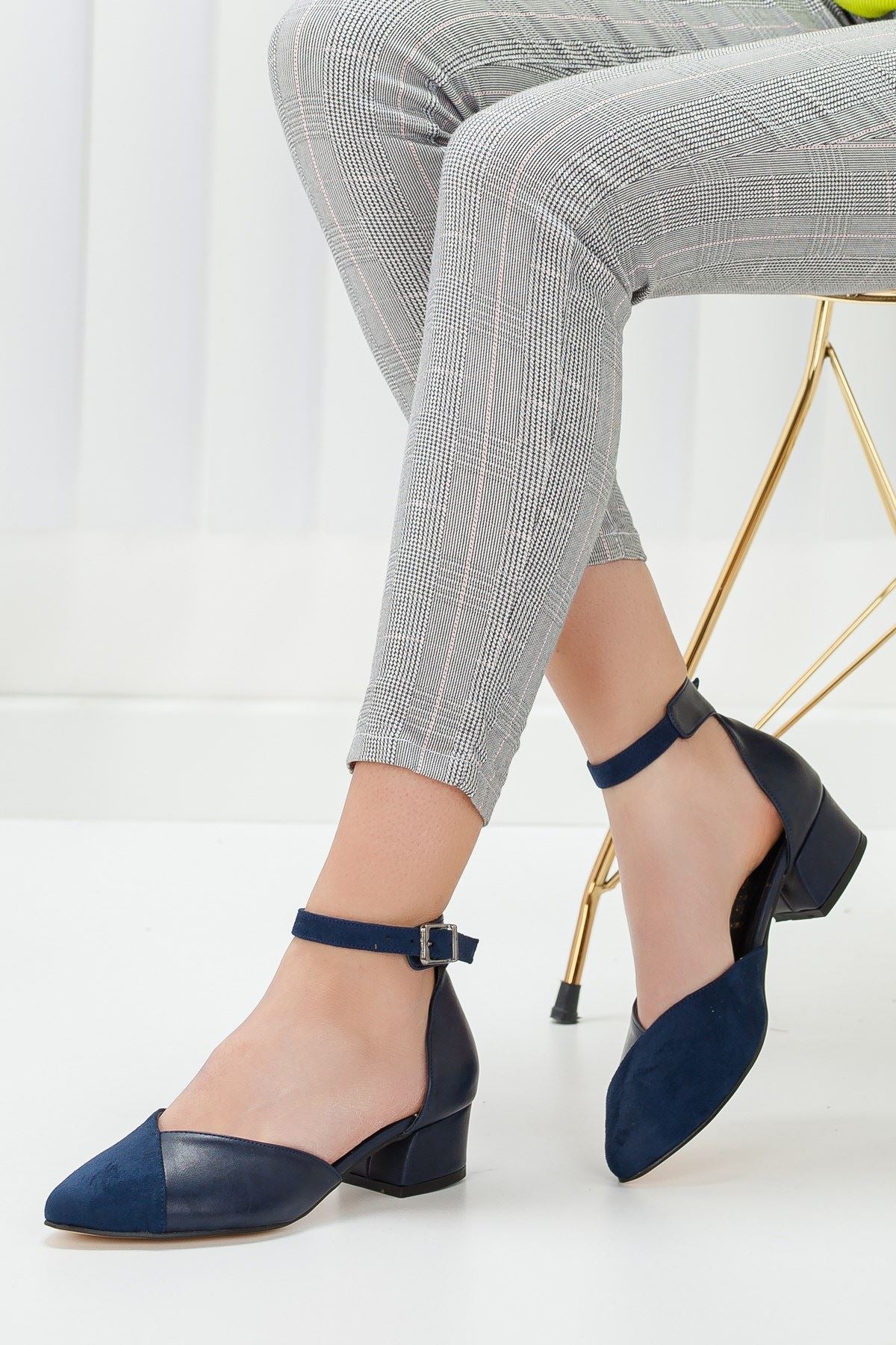 Women's Holly Navy Blue Skin-Suede Heeled Shoes - STREETMODE™