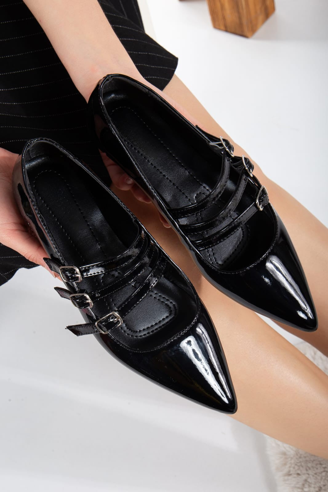 Women's Hoppe Black Patent Leather Ballerina Shoes - STREETMODE™