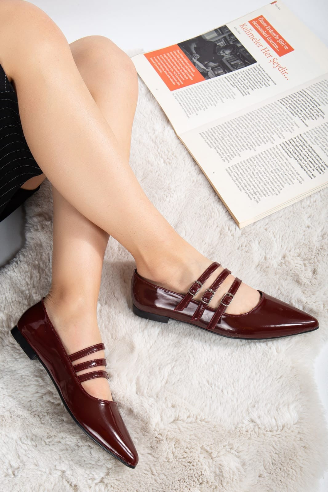 Women's Hoppe Burgundy Patent Leather Ballerina Shoes - STREETMODE™